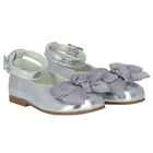 Younger Girls Silver Bow Shoes, 3, hi-res